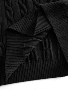 EASEVO Men's Plus Size Casual Long Sleeve Cable Knit Crew Neck Sweater - Black - View 7