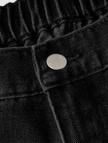 SHEIN MOD 大尺碼女款口袋寬腿鬆垮休閒百搭牛仔褲 - 黑色 - 查看 3