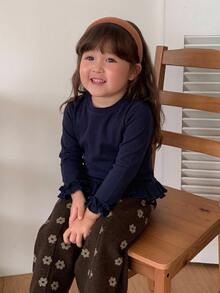 DAZY 女嬰圓領長袖休閒上衣 - 寶藍色 - 查看 7