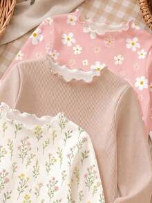 3件組 嬰兒女童花卉與素色立領長袖休閒上衣 - 彩色 - 查看 4