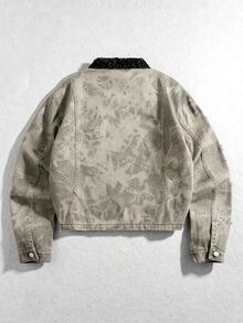 ROMWE MEN Men's Camouflage Pattern Long Sleeve Zipper Front Denim Jacket - Grey - View 3