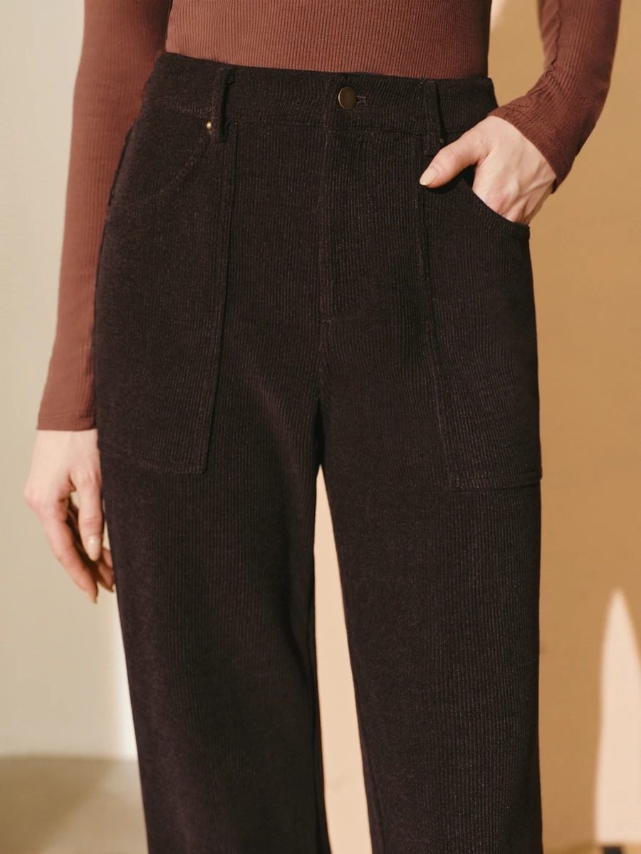 MOTF PREMIUM WOMEN'S CORDUROY STRETCH FLARE LEG PANTS, AUTUMN/WINTER - Coffee Brown - View 2