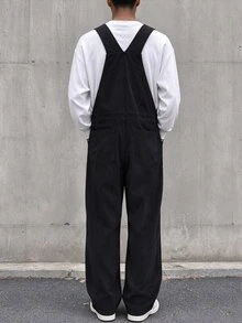 Major Grit Men's Solid Color Casual Daily Overalls With Pockets - Black - View 2