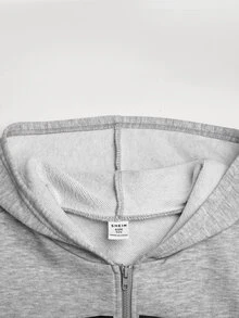 SHEIN Tween女孩連帽字母印花前開襟拉鍊衛衣 開學季秋冬款運動衫 - 棕色 - 查看 6