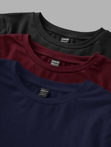 SHEIN EZwear 3件組女款大尺碼黑色圓領長袖休閒T恤 正式度假秋季商務辦公穿搭 - 彩色 - 查看 4