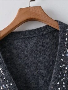 GlowEve CURVE Soft & Shiny Sequin V-Neck Cardigan, Cozy & Fashionable For Autumn/Winter - Grey - View 4