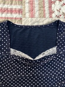 IslaSuriya Autumn French Style 2 In 1 Lace Trim Square Neck T-Shirt - Navy Blue - View 3