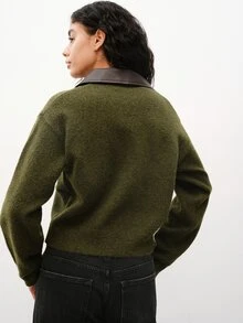 Maija Women's Minimalist Zipper Long Sleeve Knit Cardigan - Army Green - View 4