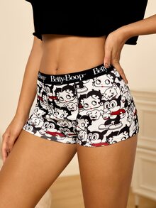 Betty Boop x SHEIN Women's Cartoon Print Hipster Panties - Black and White - View 5