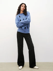 Maija Blue Hollow Out Women's Sweater For Autumn/Winter Holiday Party Urban Style - Blue - View 2