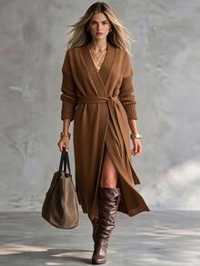 Lumivelle Slouchy Autumn/Winter New Thick Knit Cardigan For Outerwear - Camel - View 1