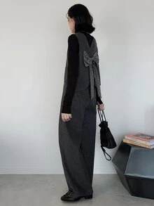 FRIFUL Women's Bowknot Decor Top And Long Pants Casual Daily 2 Pieces Set - Grey - View 5