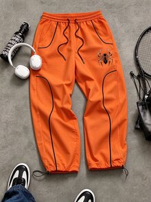 Sport MetroGents 男士抽繩腰蜘蛛圖案休閒日常旅行運動長褲 - 黑色 - 查看 1