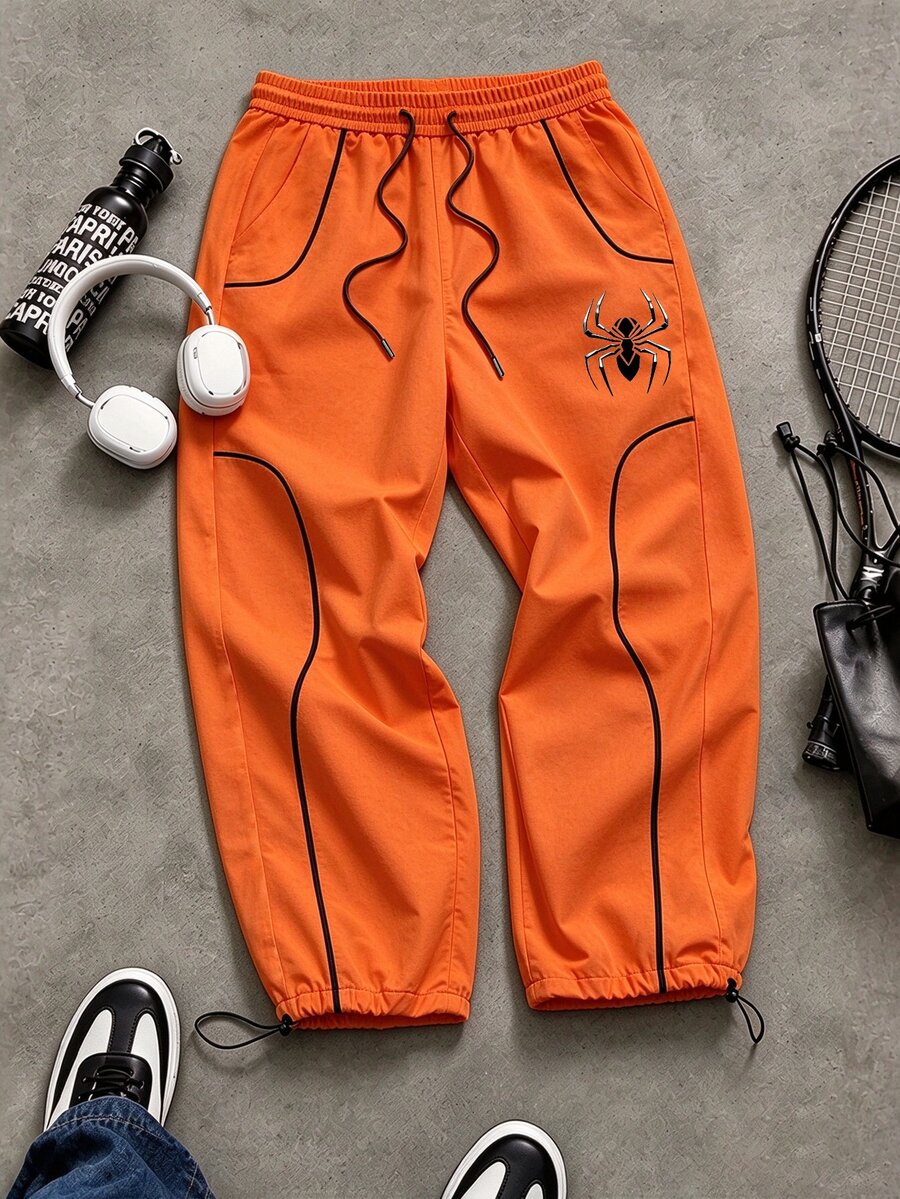 Sport MetroGents 男士抽繩腰蜘蛛圖案休閒日常旅行運動長褲 - 黑色 - 查看 1