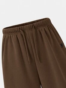 SHEIN 青少年女孩休閒寬鬆都市戶外針織直筒運動長褲，適用春秋冬季，多色可選：深棕色、白色、黑色 - 棕色 - 查看 4