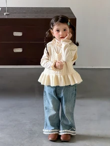 Dazy Kids Infant/Toddler (Girl) V-Neck Ruffle Trim Sleeveless Layered Sweater - Apricot - View 3