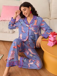 Chillnights Young Plaid Colorblock Striped Bubble Crinkle Front-Opening Women's Pajama Set - Multicolor - View 5