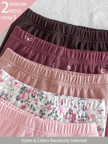 SHEIN 5件隨機發送 2件組 秋冬單面保暖內裡女童幼兒內搭褲 可愛花朵蝴蝶結印花 柔軟舒適保暖內裡長褲 2件套 - 彩色 - 查看 4