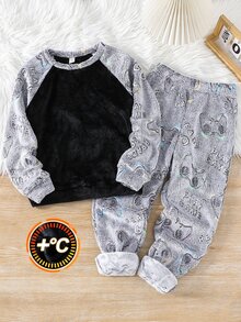 SHEIN 青少年男孩毛絨長袖上衣與長褲家居服套裝 - 彩色 - 查看 7