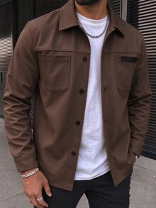 Manfinity Homme Men's Solid Color Casual Outdoor Slim Fit Jacket - Coffee Brown - View 1