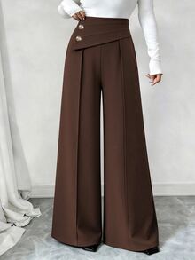 Elenzga Women's Solid Color Casual Versatile Daily Wear Long Pants - Brown - View 7