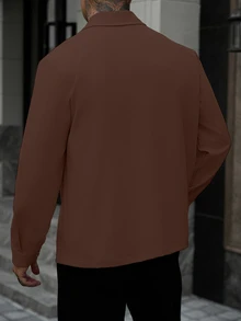 Manfinity Homme Men's Solid Color Casual Outdoor Slim Fit Jacket - Coffee Brown - View 2