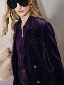 MOTF PREMIUM WOMEN'S ELEGANT BUTTON LONG SLEEVE BLAZER - Violet Purple - View 2