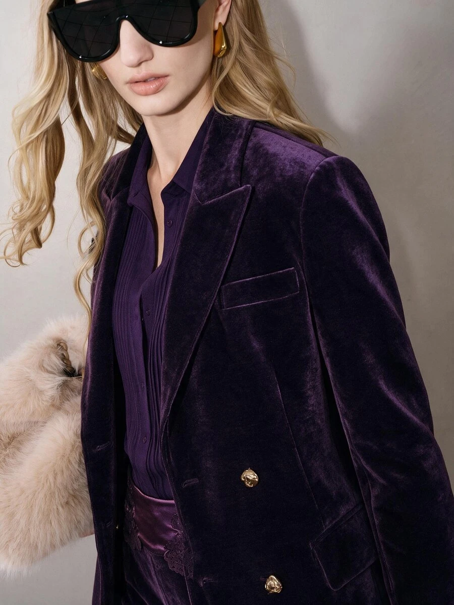 MOTF PREMIUM WOMEN'S ELEGANT BUTTON LONG SLEEVE BLAZER - Violet Purple - View 2
