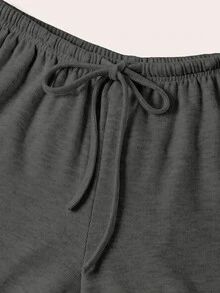 SHEIN EZwear 舒適黑色米色針織長直筒褲，附口袋設計，休閒基礎款，夏季居家休閒褲 - 彩色 - 查看 3