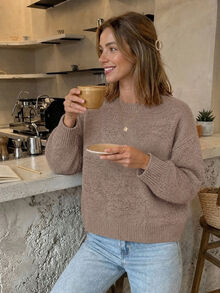 Serisse Women's Contrast Color Lace Long Sleeve Sweater - Camel - View 5