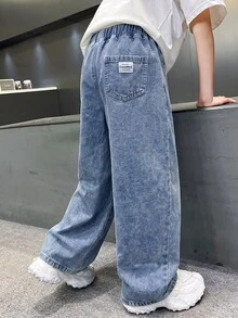 Boys' Designer Silhouette Blue Denim Loose Fit Long Pants - Blue - View 1