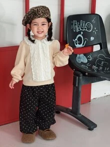 Dazy Kids Infant/Toddler (Girl) Heavy Lace Korean Style Velvet Feel Autumn/Winter Long Sleeve Sweatshirt - Apricot - View 4