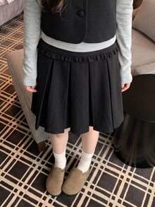 DAZY Academy Style Retro Slimming Elegant A-Line Pleated Skirt, Autumn Outfit - Black - View 4