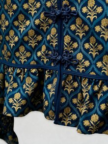 Nöista New Chinese Retro Print Ruffle Two Pieces Set - Blue - View 17