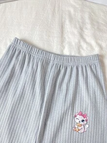 Girls' Simple Elegant Solid Gray Fabric Comfortable Long Sleeve Pants 2 Pieces Loungewear Set - Grey - View 4