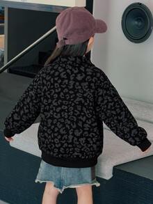 Dazy Kids 少女休閒寬鬆豹紋印花運動衫 - 黑色 - 查看 2