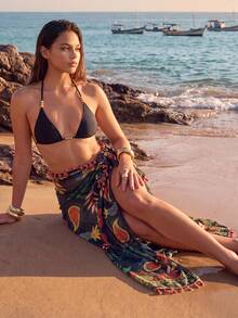 CAJUNI Sarung Wanita Motif Bunga Kasual Serbaguna untuk Pakaian Pantai - MultiWarna - View 3
