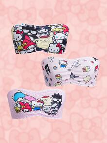 HELLO KITTY AND FRIENDS | SHEIN حمالة صدر بدون حمالات بطبعة كرتونية كاجوال للاستخدام اليومي للنساء - وردي - مشاهدة 1