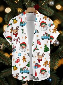 Manfinity Homme Men's Christmas Pattern Print Shirt, Versatile Holiday Wear - Multicolor - View 1