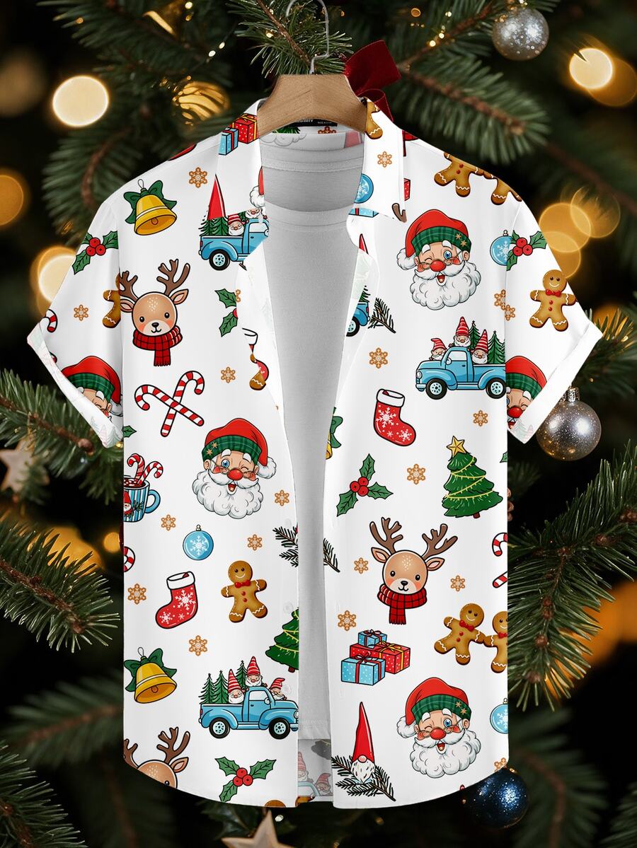 Manfinity Homme Men's Christmas Pattern Print Shirt, Versatile Holiday Wear - Multicolor - View 1