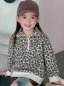 Dazy Kids 少女休閒寬鬆豹紋印花運動衫 - 灰色 - 查看 7