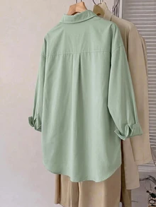SHEIN CURVE+ 大尺碼秋冬寬鬆白色基本款長袖鈕扣襯衫上衣 2026 22W - 薄荷綠 - 查看 3