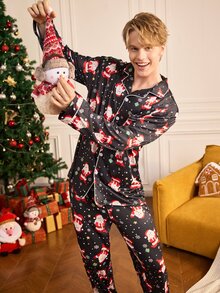 Notgurli Men's All-Over Print Santa Claus Long Sleeve Top And Pants Set - Multicolor - View 7