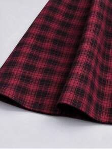 SHEIN Raffinéa Women's Fashion Elegant Daily Plaid Patchwork Tie Long Sleeve Dress - Multicolor - View 6