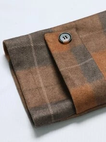 Holdful Holdful Winter Clothes Women's Brown Grey Plaid Wool Blend Coat, Notched Collar, Double Breasted Button - Multicolor - View 3