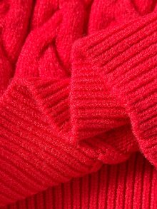 LMoss Kids Baby Girl Baby Girl Red Knit Pony Half-Turtleneck Long Sleeve Sweater, Suitable For Autumn/Winter - Red - View 8