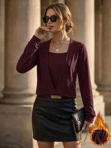 Editum Women's Solid Color Casual Versatile Daily Wear Sweatshirt Office Brunch Beige Autumn - Burgundy - View 6