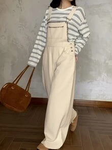 DAZY Women's Loose Casual Denim Overalls With Pocket Design - Beige - View 7