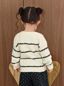 Dazy Kids Infant (Girl) Round Neck Striped Korean Style Long Sleeve Autumn/Winter Sweater - White - View 2