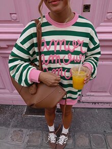Tween Girls Casual Crew Neck Drop Shoulder Sweatshirt With Cartoon Pattern, Suitable For Autumn/Winter - Multicolor - View 1